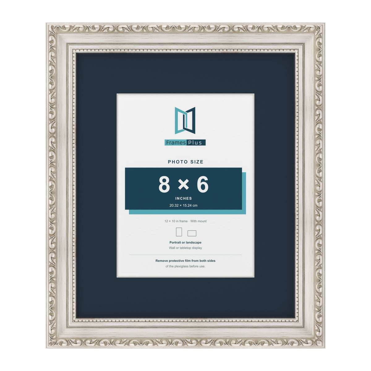 Louis Range Silver Picture, Photo & Poster Frame with Pacific Blue Mount - 12x10" Frame for 8x6" Photo, Silver