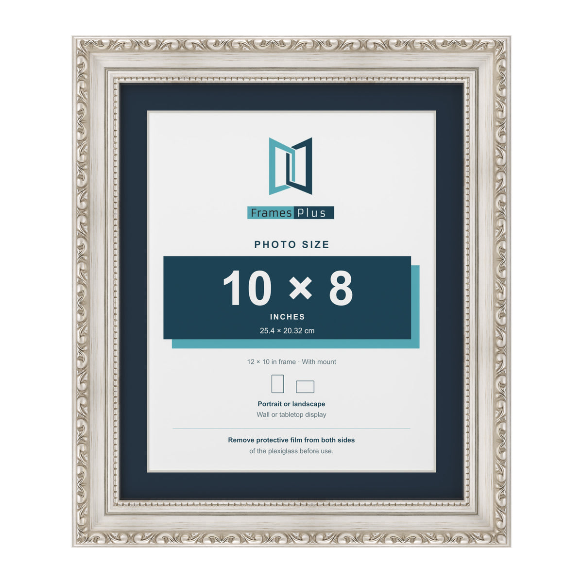 Louis Range Silver Picture, Photo & Poster Frame with Pacific Blue Mount - 12x10" Frame for 10x8" Photo, Silver