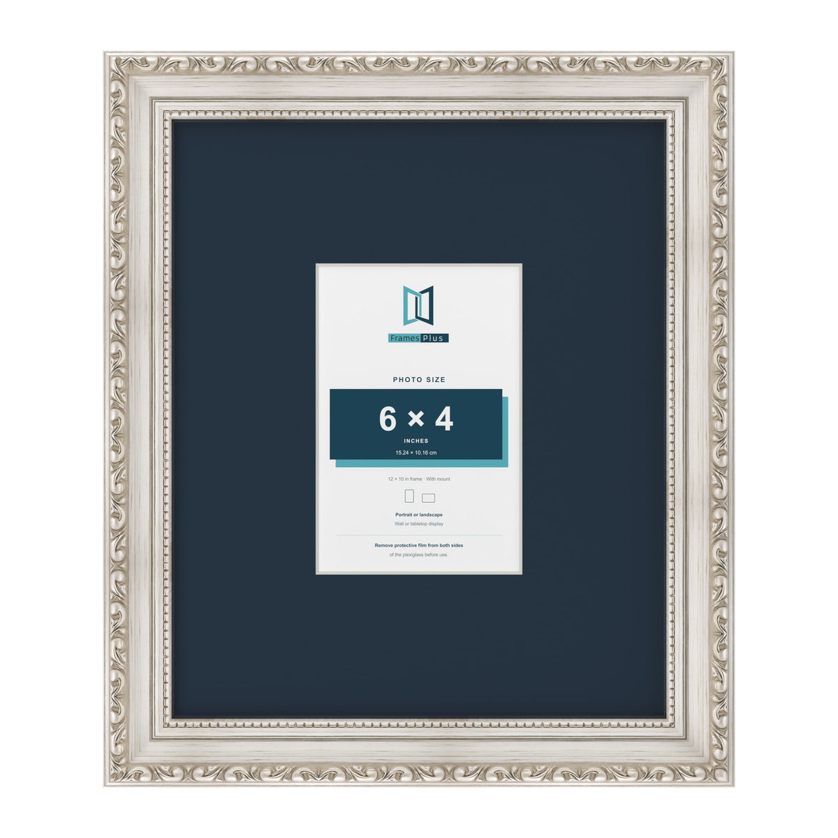 Louis Range Silver Picture, Photo & Poster Frame with Pacific Blue Mount - 12x10" Frame for 6x4" Photo, Silver