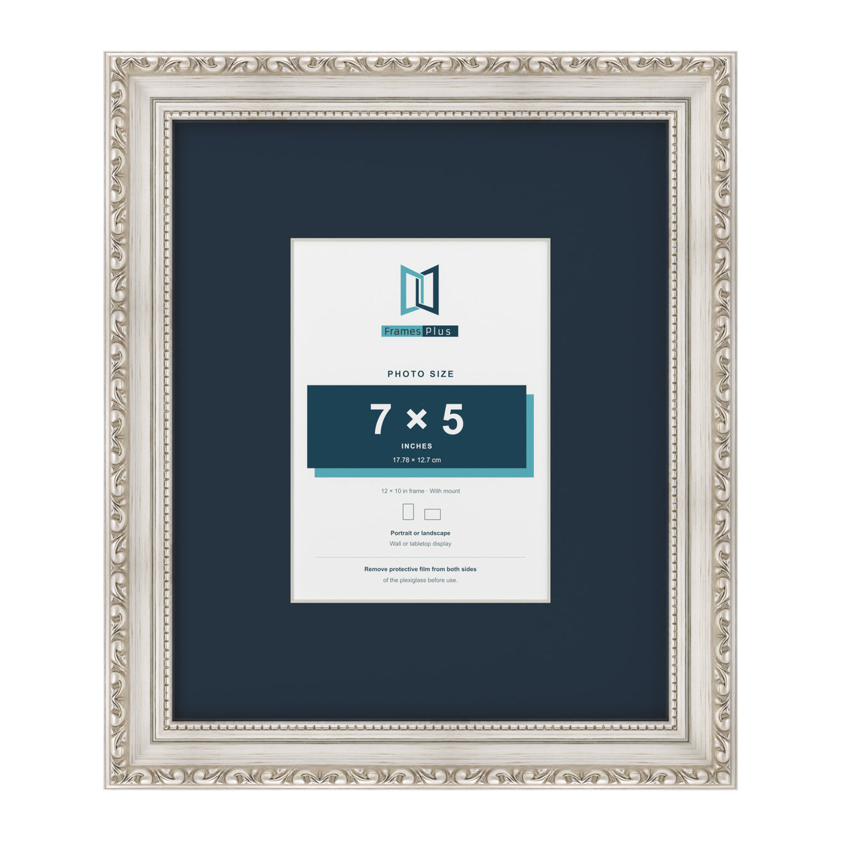 Louis Range Silver Picture, Photo & Poster Frame with Pacific Blue Mount - 12x10" Frame for 7x5" Photo, Silver