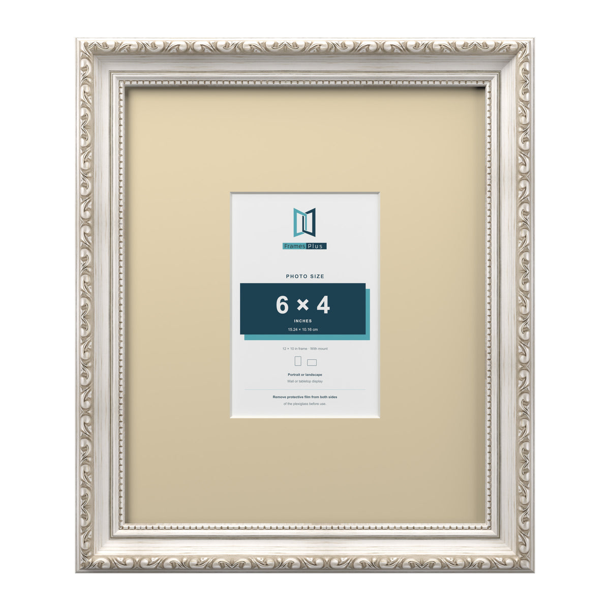 Louis Range Silver Picture, Photo & Poster Frame with Ivory Mount - 12x10" Frame for 6x4" Photo, Silver