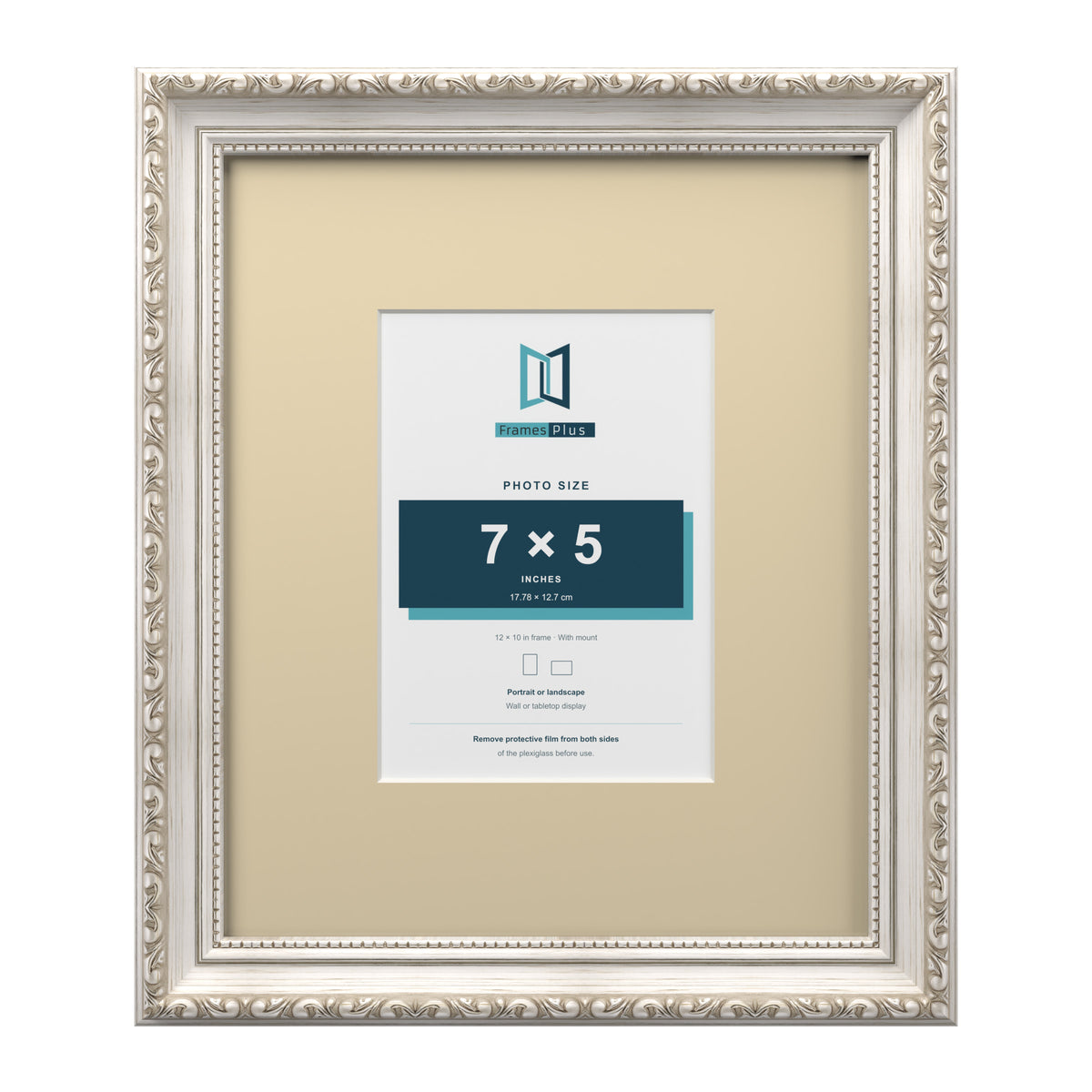 Louis Range Silver Picture, Photo & Poster Frame with Ivory Mount - 12x10" Frame for 7x5" Photo, Silver