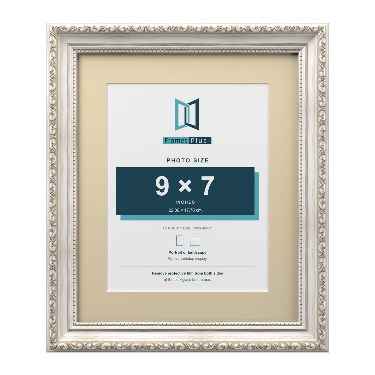 Louis Range Silver Picture, Photo & Poster Frame with Ivory Mount - 12x10" Frame for 9x7" Photo, Silver