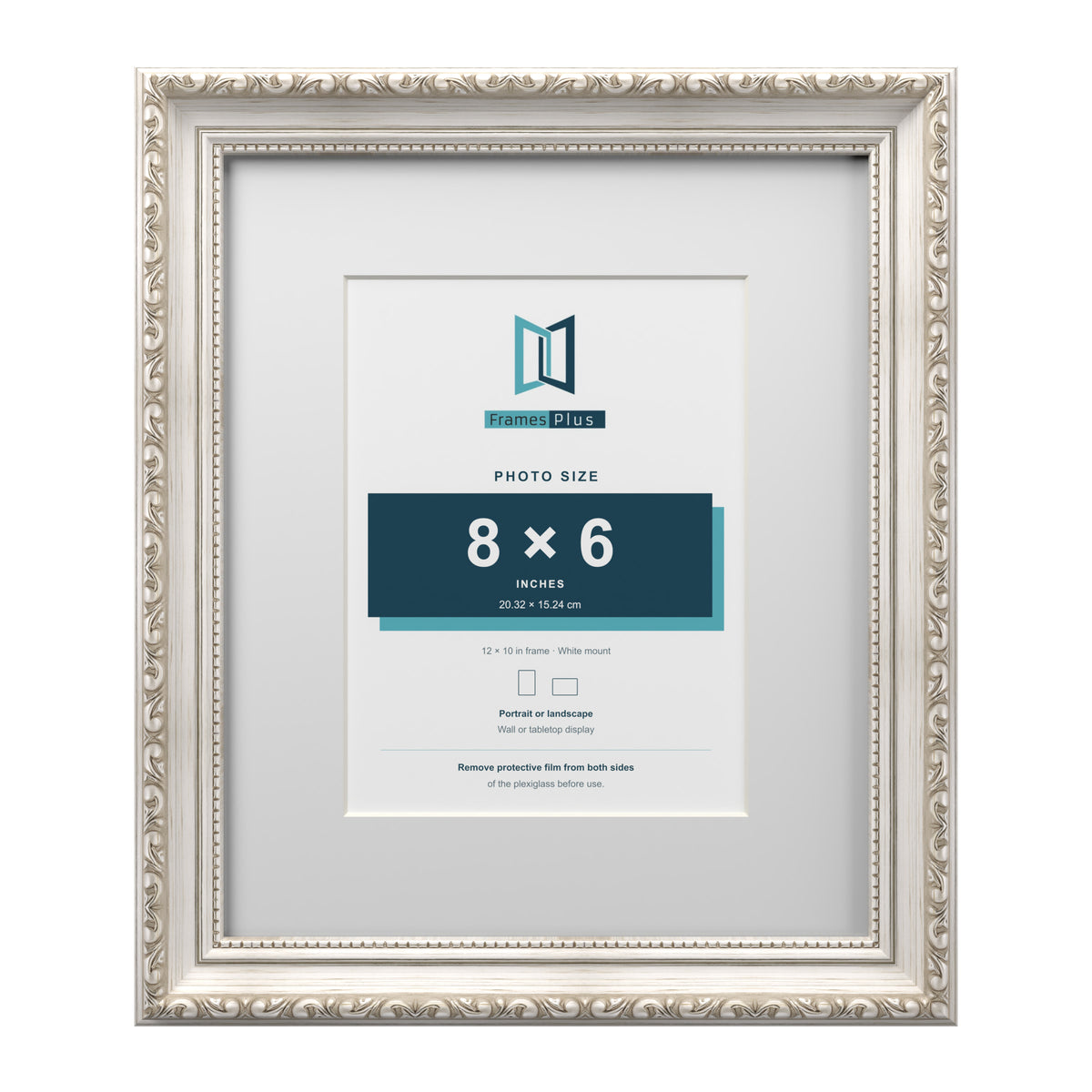 Louis Range Silver Picture, Photo & Poster Frame with White Mount - 12x10" Frame for 8x6" Photo, Silver