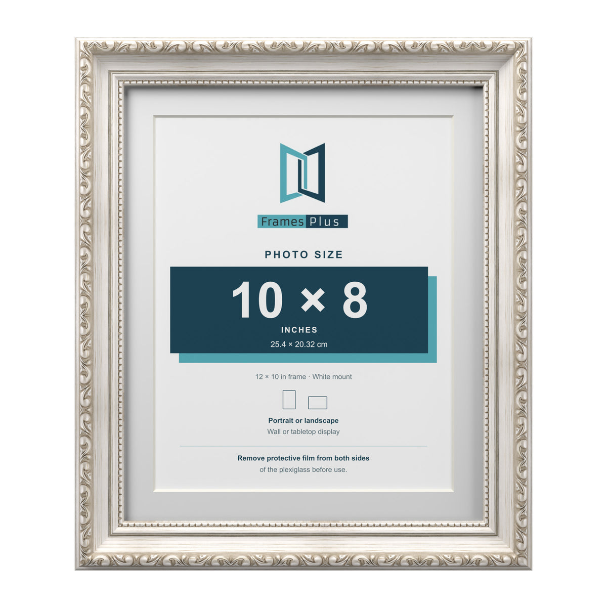 Louis Range Silver Picture, Photo & Poster Frame with White Mount - 12x10" Frame for 10x8" Photo, Silver