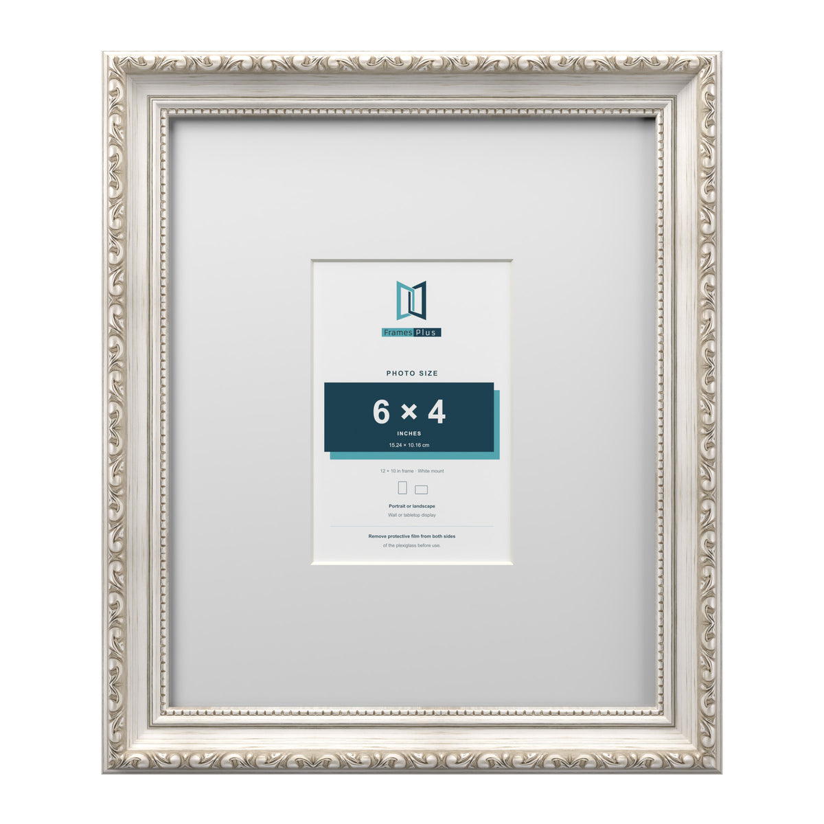 Louis Range Silver Picture, Photo & Poster Frame with White Mount - 12x10" Frame for 6x4" Photo, Silver
