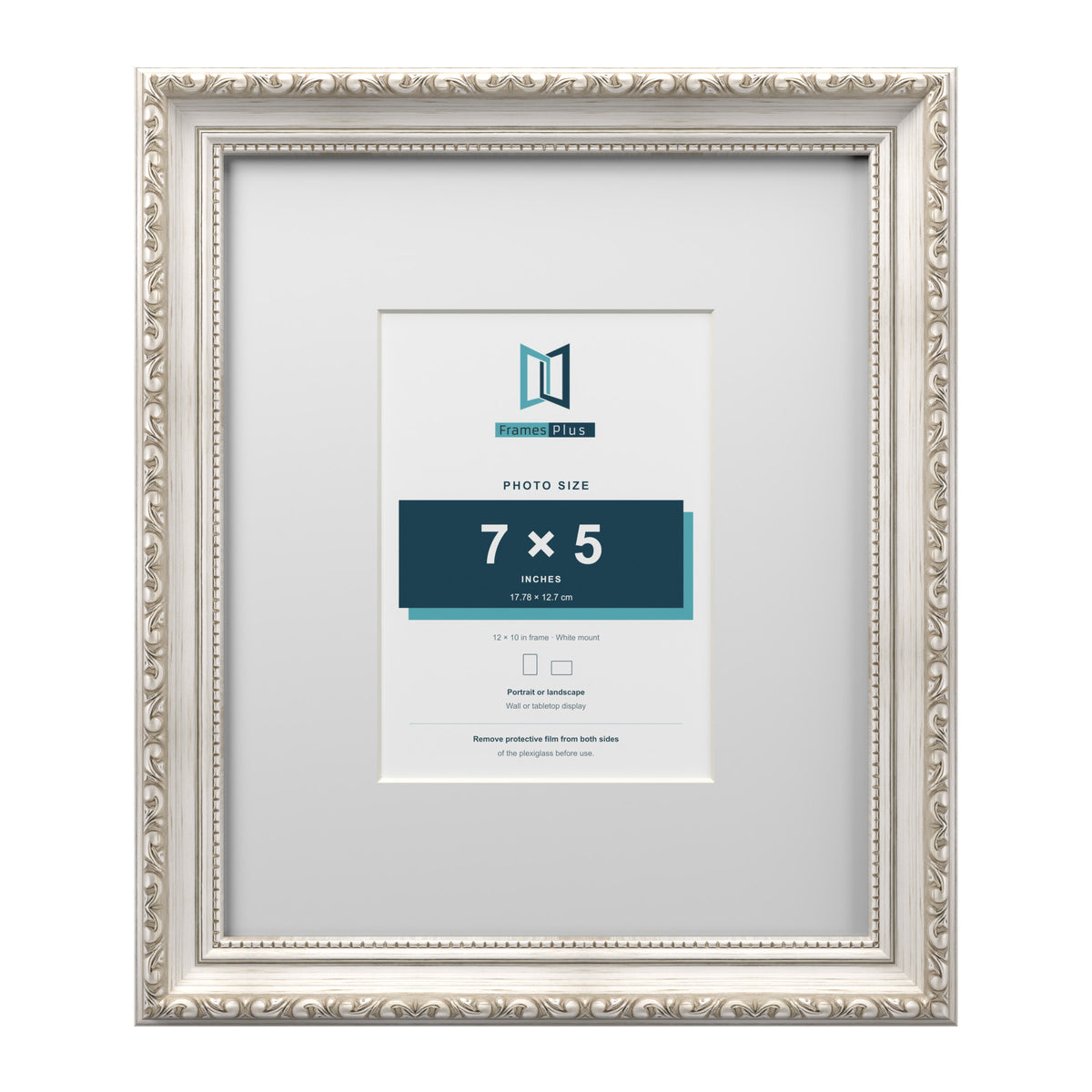Louis Range Silver Picture, Photo & Poster Frame with White Mount - 12x10" Frame for 7x5" Photo, Silver