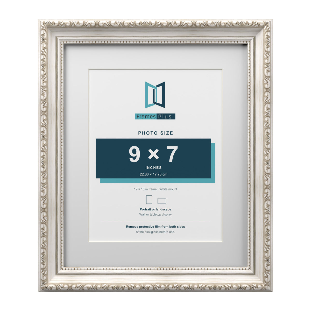 Louis Range Silver Picture, Photo & Poster Frame with White Mount - 12x10" Frame for 9x7" Photo, Silver