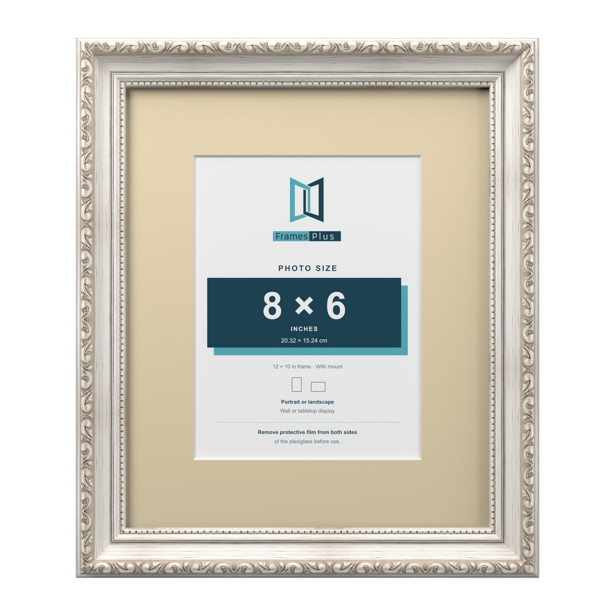 Louis Range Silver Picture, Photo & Poster Frame with Ivory Mount - 12x10" Frame for 8x6" Photo, Silver