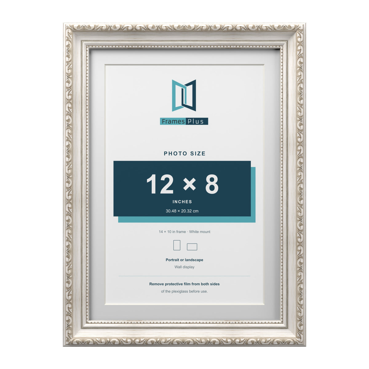 Louis Range Silver Picture, Photo & Poster Frame with White Mount - 14x10" Frame for 12x8" Photo, Silver