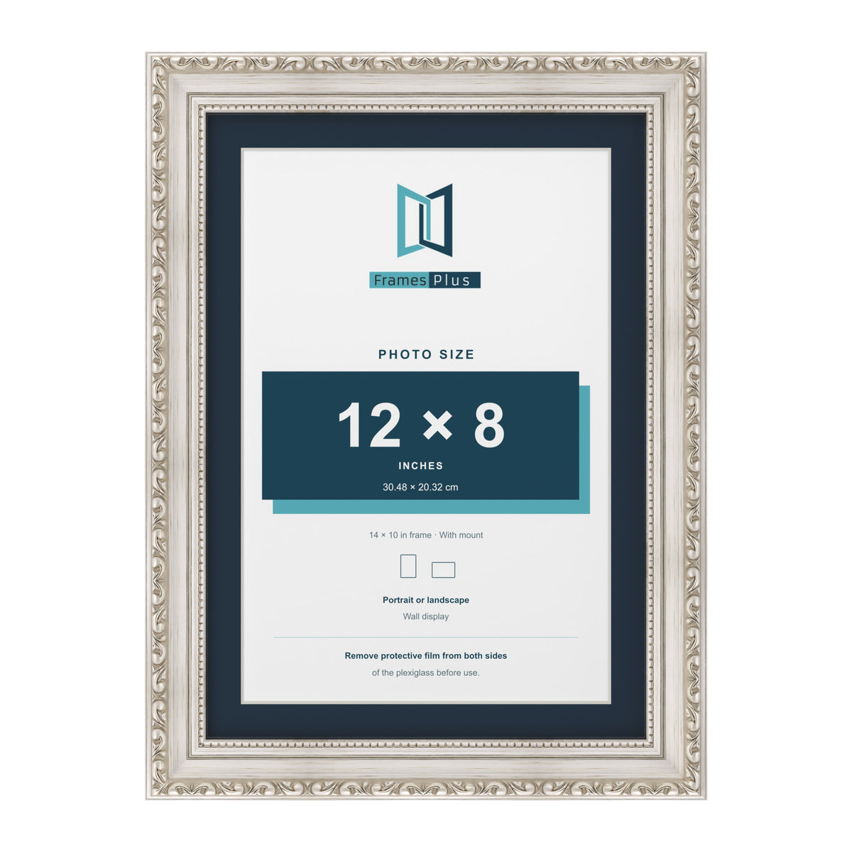 Louis Range Silver Picture, Photo & Poster Frame with Pacific Blue Mount - 14x10" Frame for 12x8" Photo, Silver