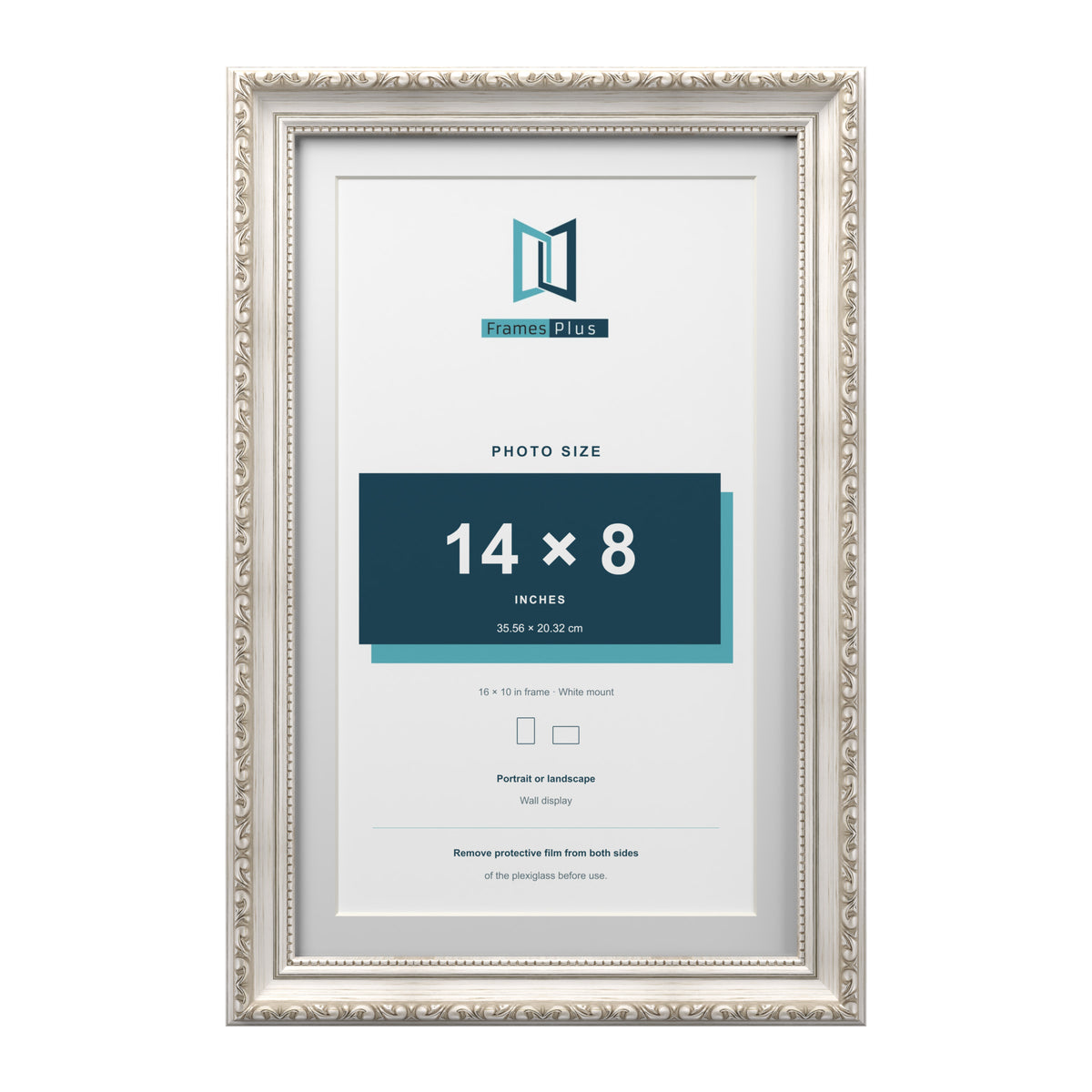 Louis Range Silver Picture, Photo & Poster Frame with White Mount - 16x10" Frame for 14x8" Photo, Silver