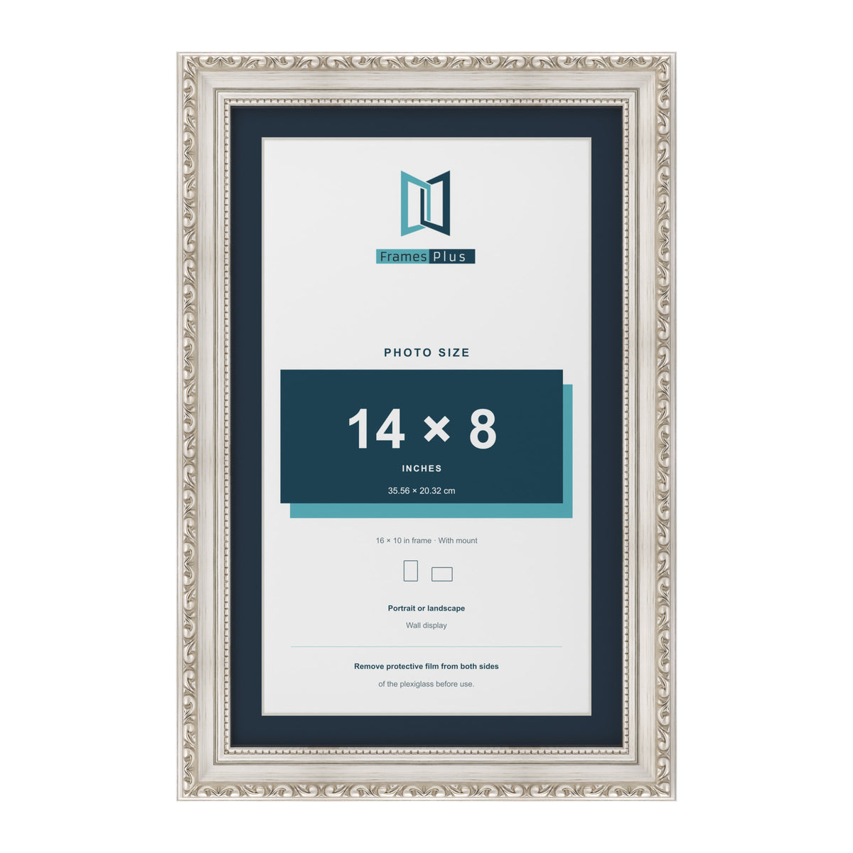 Louis Range Silver Picture, Photo & Poster Frame with Pacific Blue Mount - 16x10" Frame for 14x8" Photo, Silver