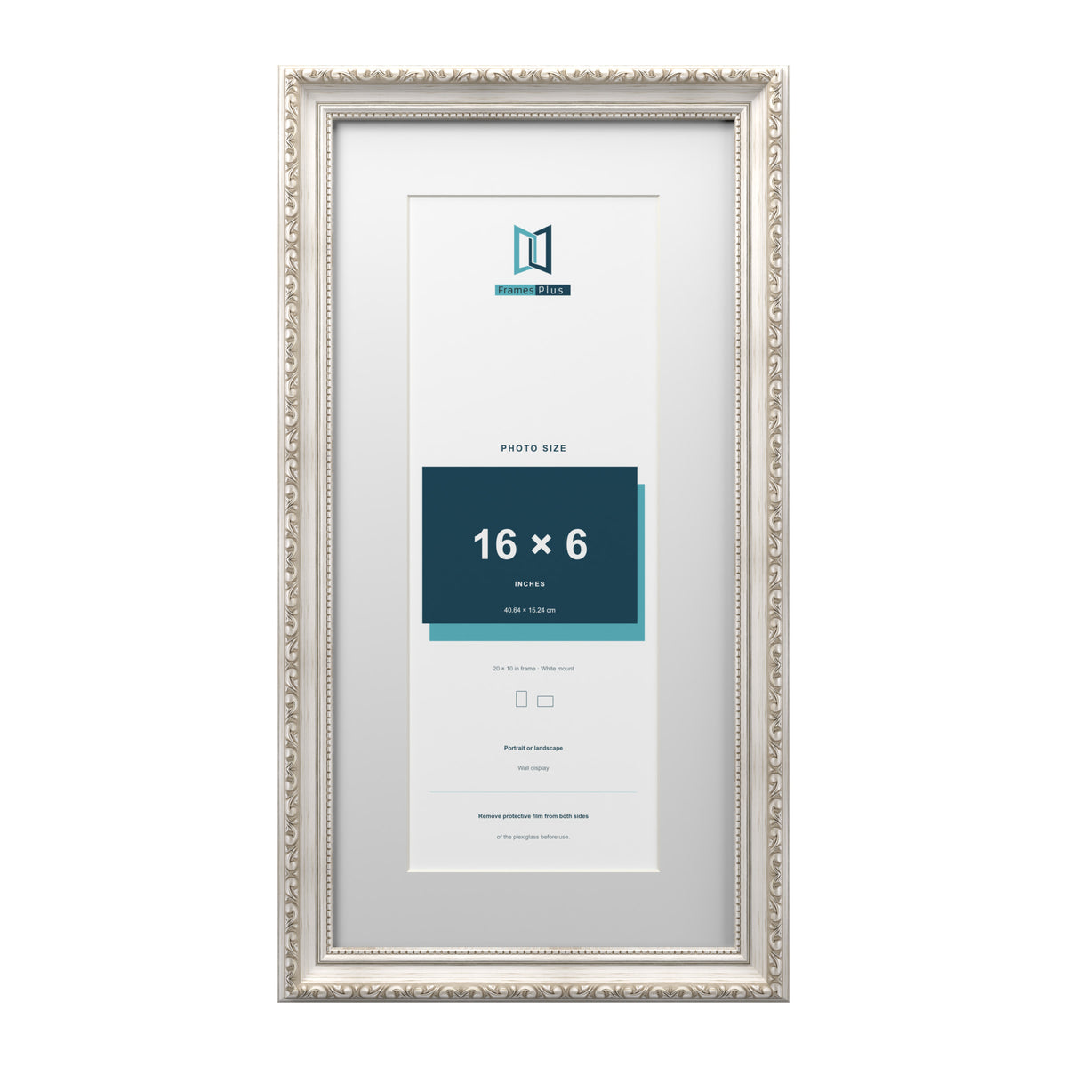 Louis Range Silver Picture, Photo & Poster Frame with White Mount - 20x10" Frame for 16x6" Photo, Silver