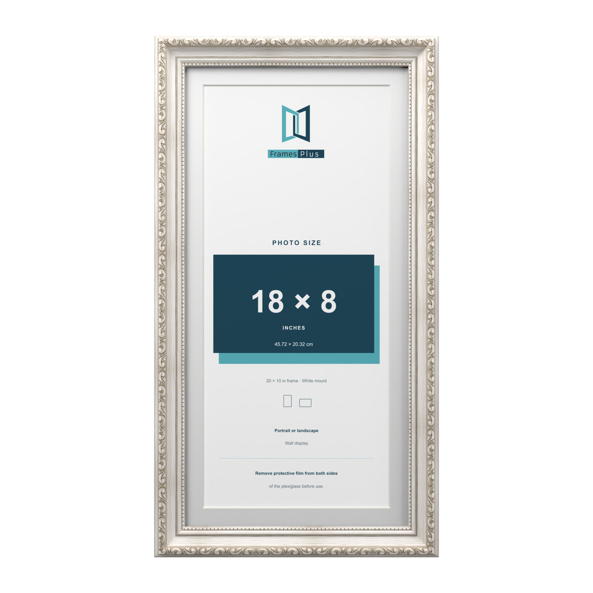 Louis Range Silver Picture, Photo & Poster Frame with White Mount - 20x10" Frame for 18x8" Photo, Silver