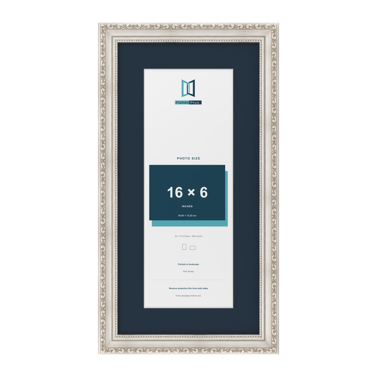 Louis Range Silver Picture, Photo & Poster Frame with Pacific Blue Mount - 20x10" Frame for 16x6" Photo, Silver