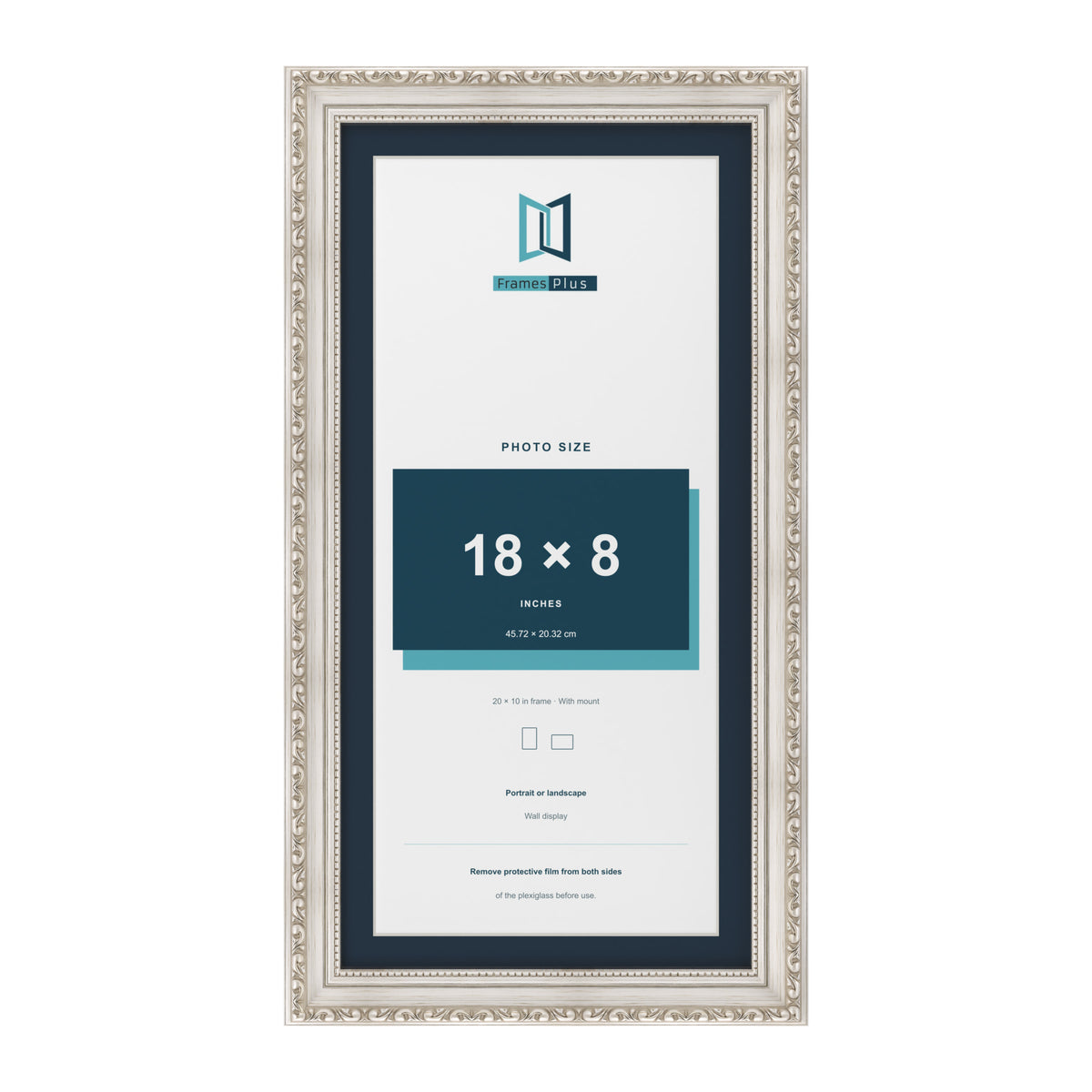 Louis Range Silver Picture, Photo & Poster Frame with Pacific Blue Mount - 20x10" Frame for 18x8" Photo, Silver