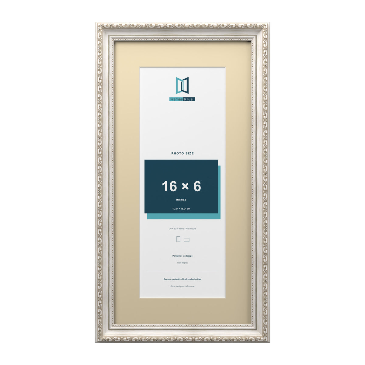 Louis Range Silver Picture, Photo & Poster Frame with Ivory Mount - 20x10" Frame for 16x6" Photo, Silver