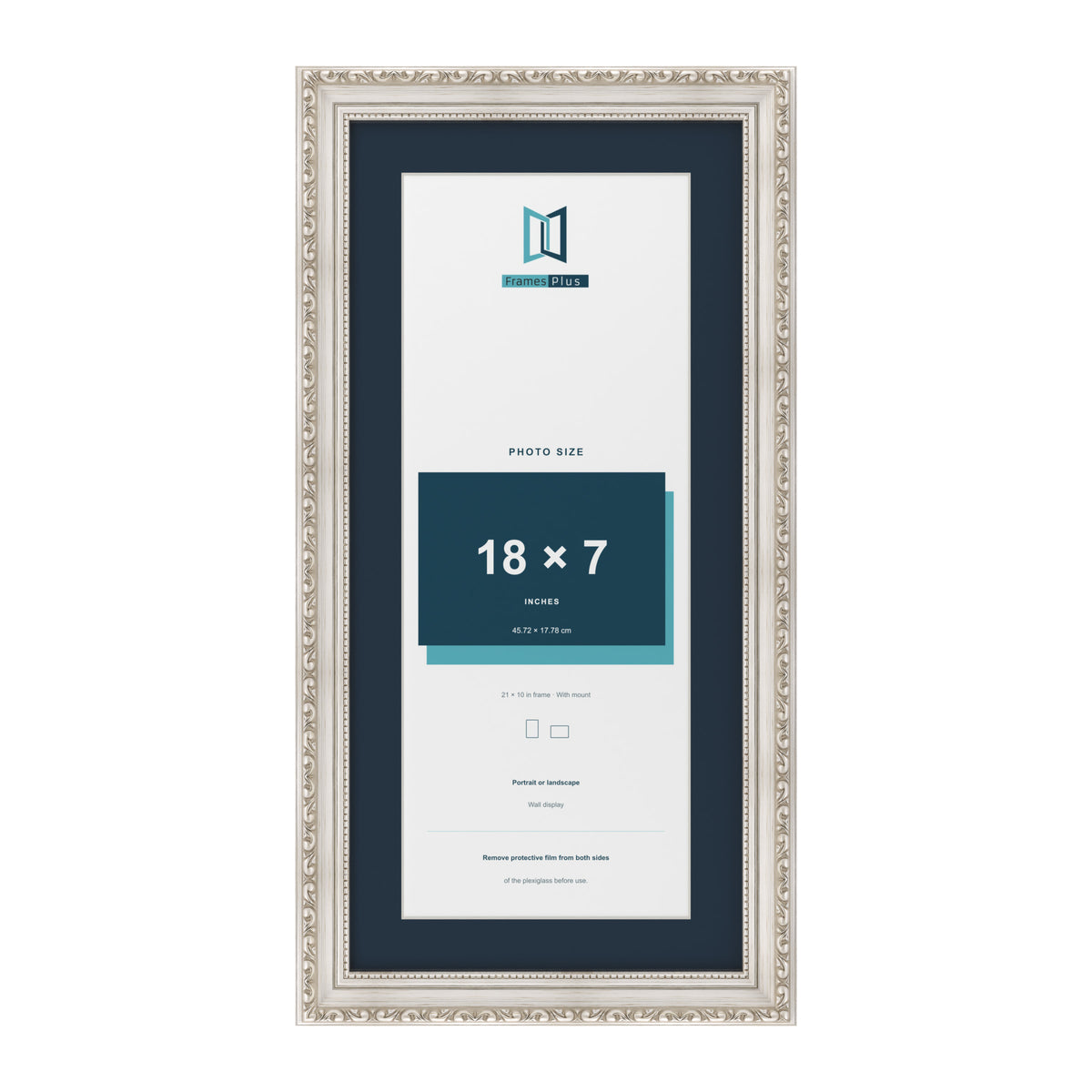 Louis Range Silver Picture, Photo & Poster Frame with Pacific Blue Mount - 21x10" Frame for 18x7" Photo, Silver