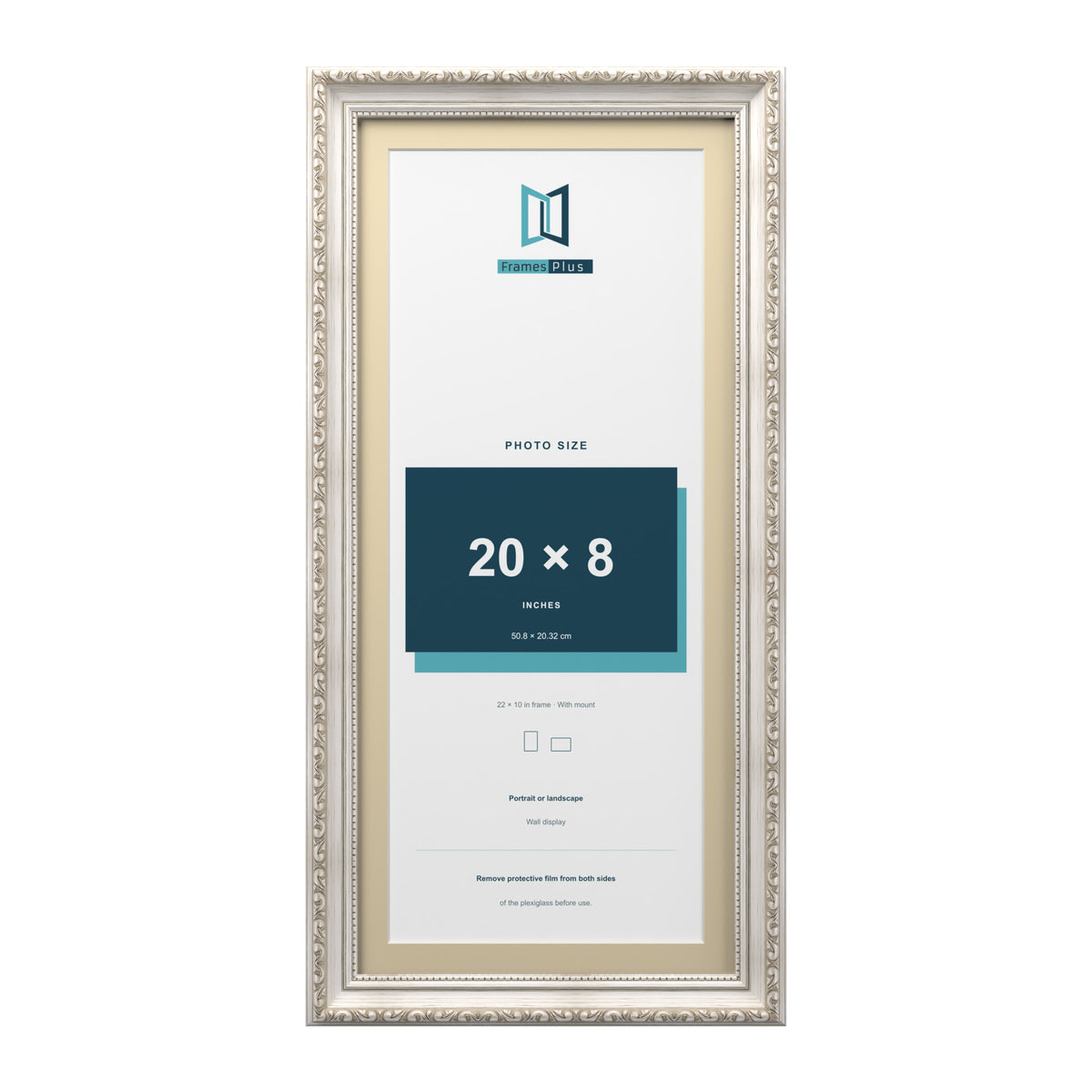 Louis Range Silver Picture, Photo & Poster Frame with Ivory Mount - 22x10" Frame for 20x8" Photo, Silver