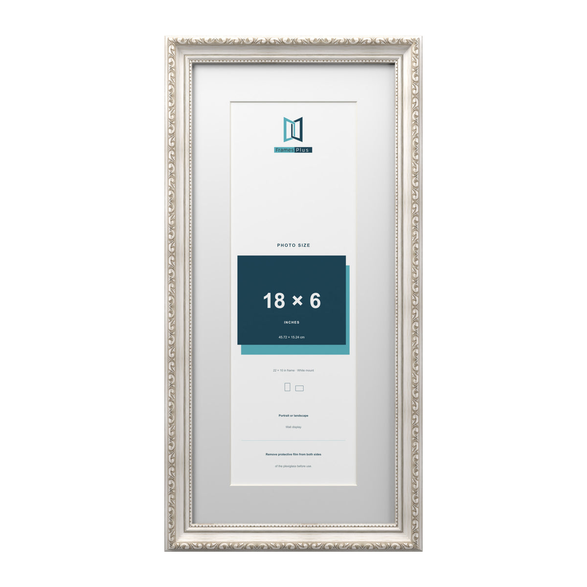 Louis Range Silver Picture, Photo & Poster Frame with White Mount - 22x10" Frame for 18x6" Photo, Silver