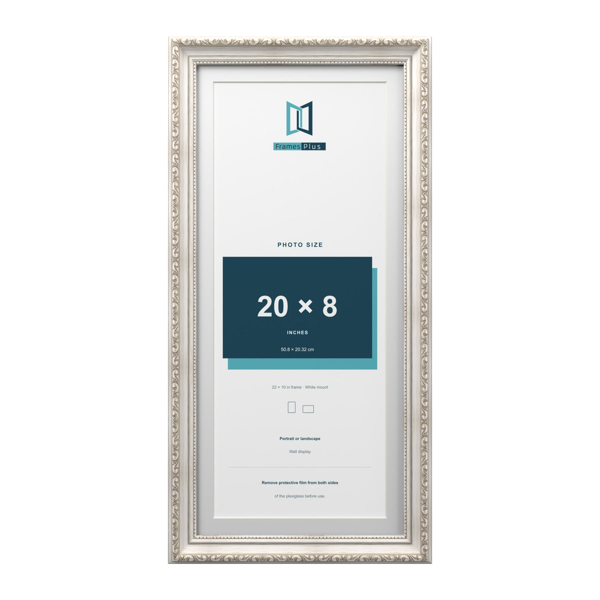 Louis Range Silver Picture, Photo & Poster Frame with White Mount - 22x10" Frame for 20x8" Photo, Silver