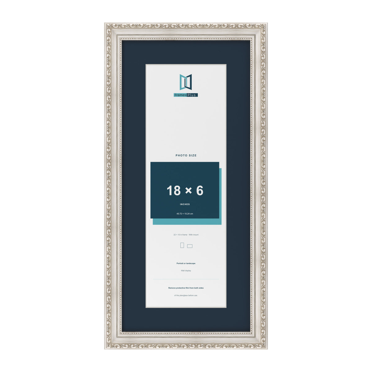 Louis Range Silver Picture, Photo & Poster Frame with Pacific Blue Mount - 22x10" Frame for 18x6" Photo, Silver