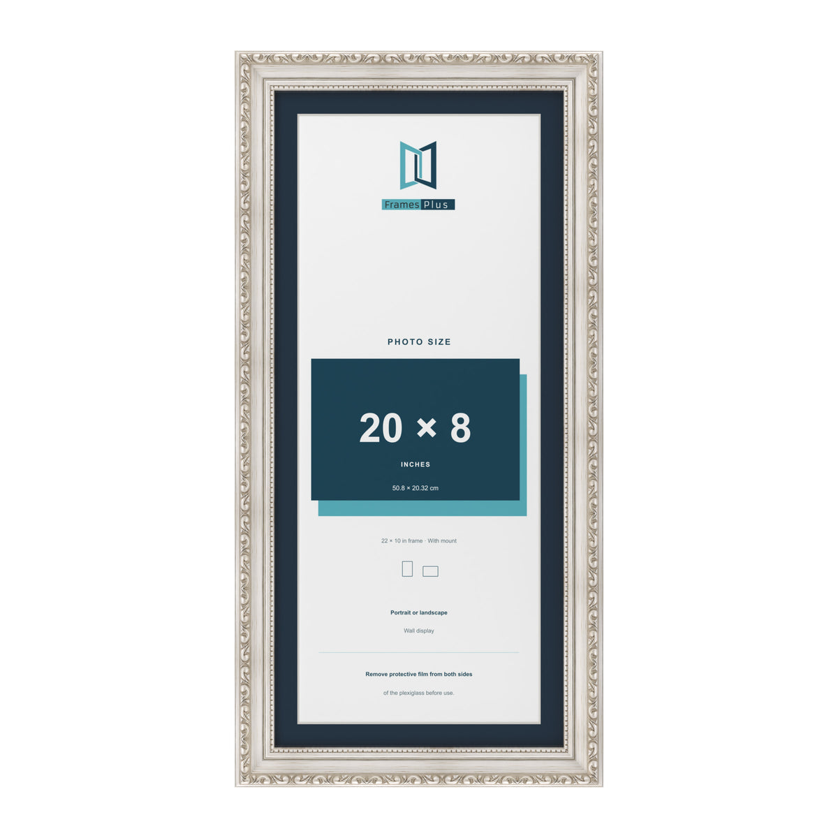 Louis Range Silver Picture, Photo & Poster Frame with Pacific Blue Mount - 22x10" Frame for 20x8" Photo, Silver