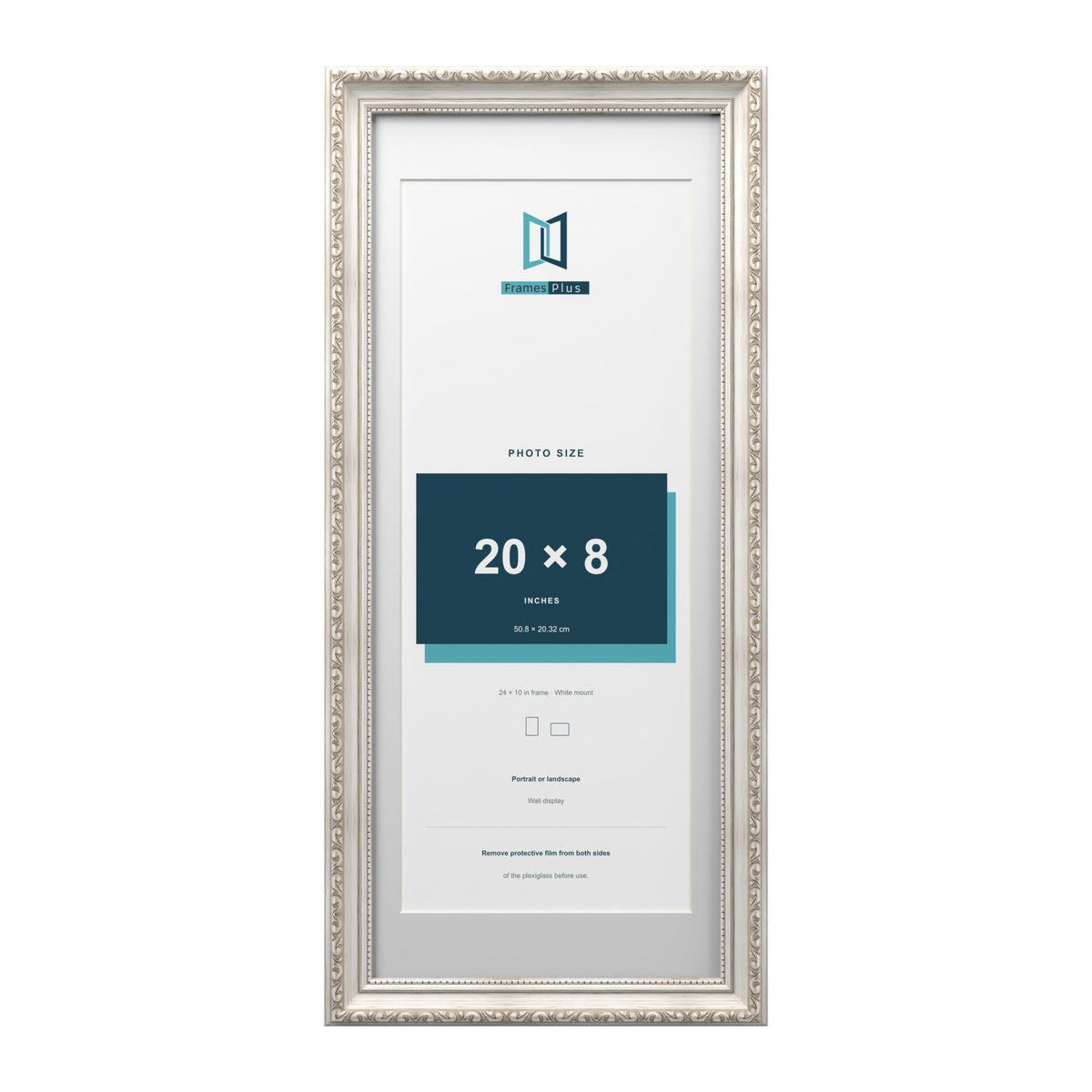 Louis Range Silver Picture, Photo & Poster Frame with White Mount - 24x10" Frame for 20x8" Photo, Silver