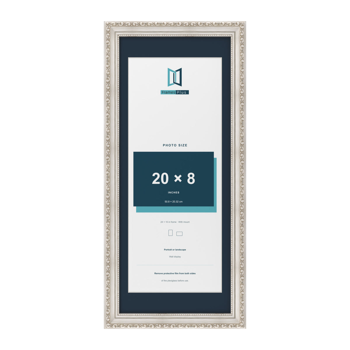Louis Range Silver Picture, Photo & Poster Frame with Pacific Blue Mount - 24x10" Frame for 20x8" Photo, Silver