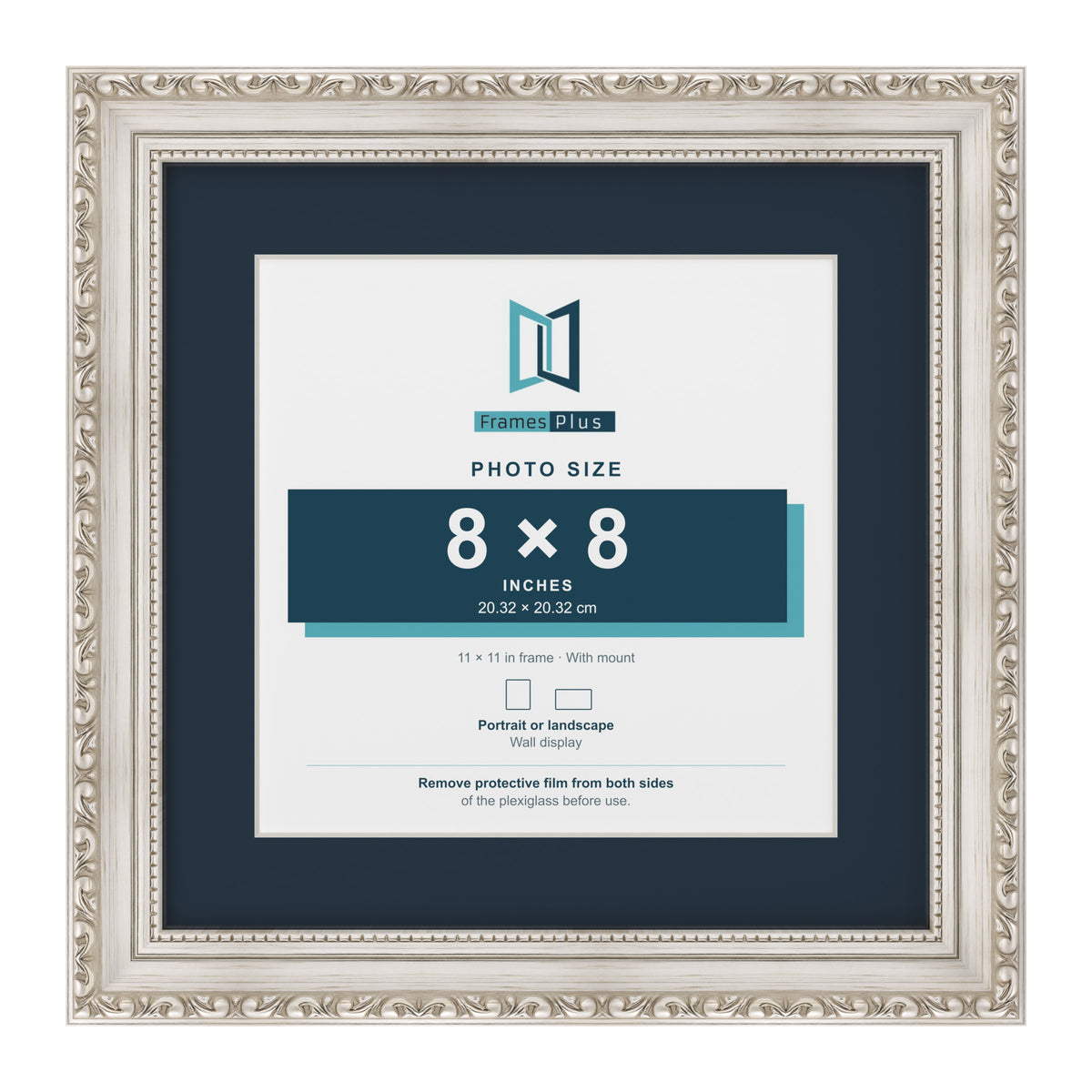 Louis Range Silver Picture, Photo & Poster Frame with Pacific Blue Mount - 11x11" Frame for 8x8" Photo, Silver