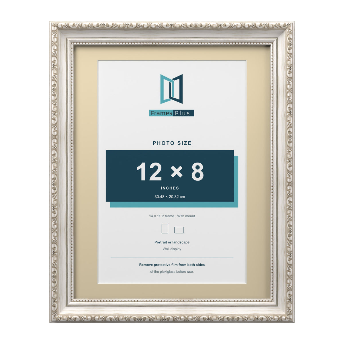 Louis Range Silver Picture, Photo & Poster Frame with Ivory Mount - 14x11" Frame for 12x8" Photo, Silver