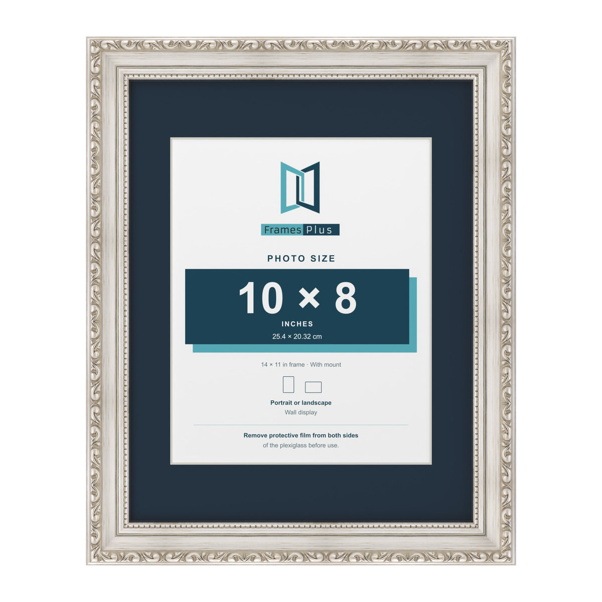 Louis Range Silver Picture, Photo & Poster Frame with Pacific Blue Mount - 14x11" Frame for 10x8" Photo, Silver