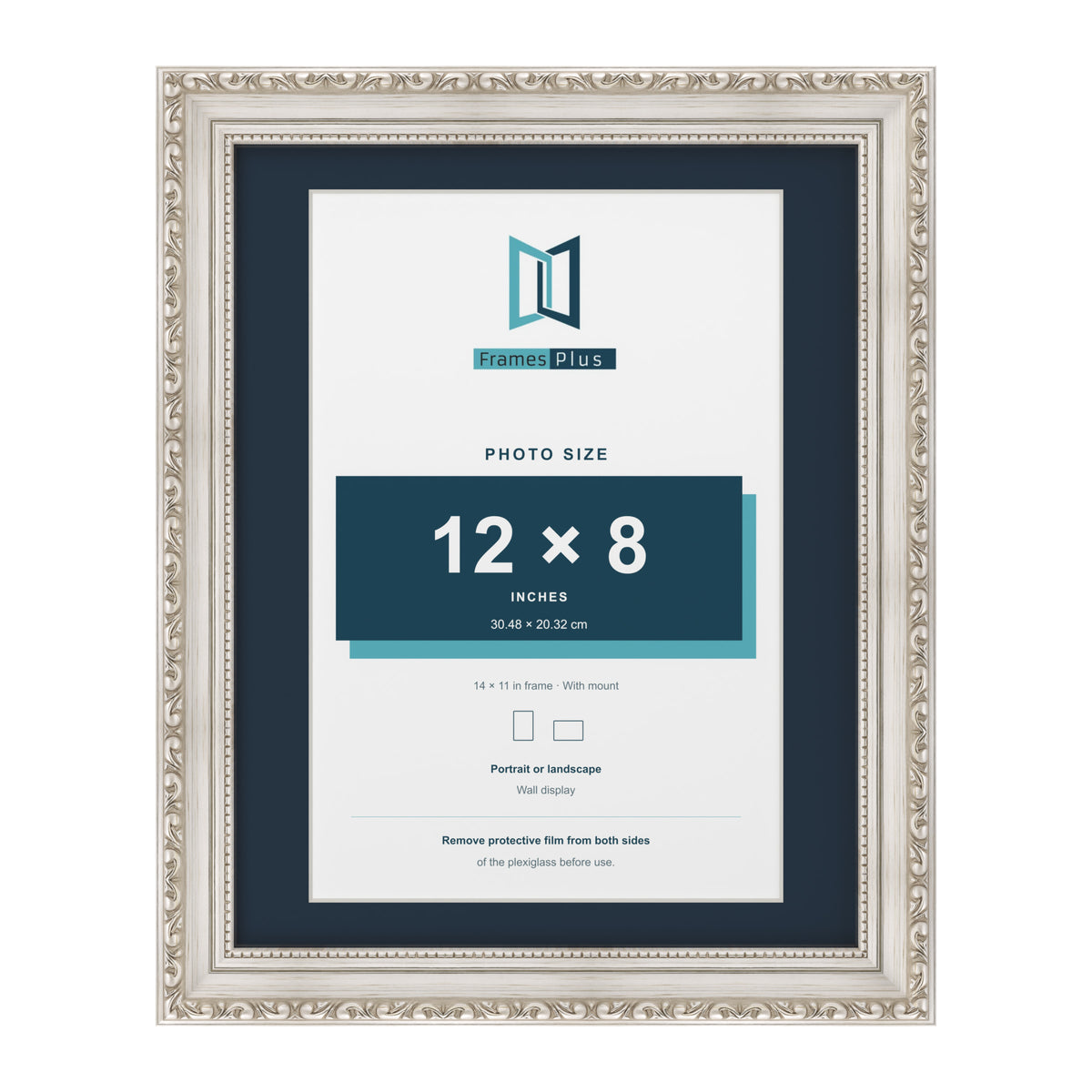 Louis Range Silver Picture, Photo & Poster Frame with Pacific Blue Mount - 14x11" Frame for 12x8" Photo, Silver