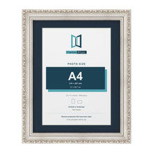 Louis Range Silver Picture, Photo & Poster Frame with Pacific Blue Mount - 14x11" Frame for A4 Photo, Silver