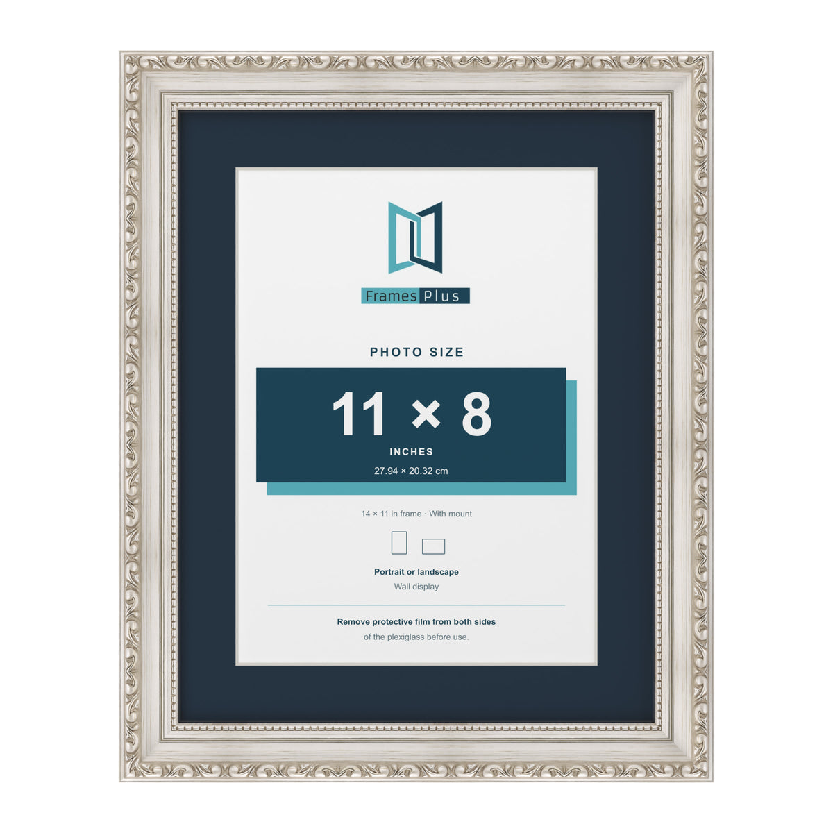Louis Range Silver Picture, Photo & Poster Frame with Pacific Blue Mount - 14x11" Frame for 11x8" Photo, Silver