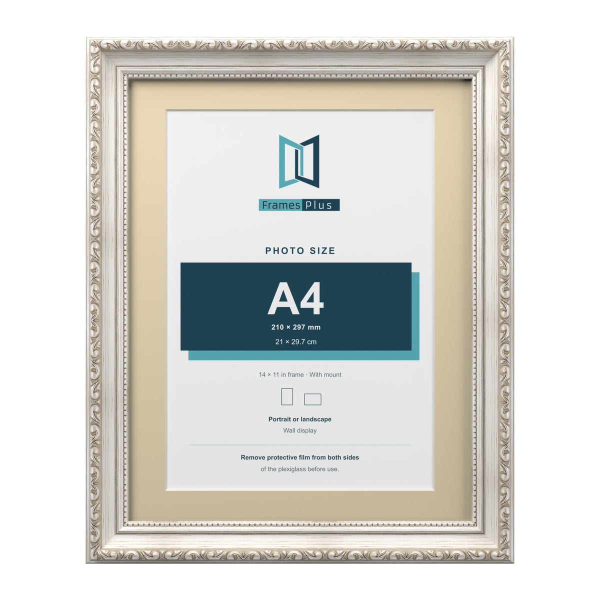 Louis Range Silver Picture, Photo & Poster Frame with Ivory Mount - 14x11" Frame for A4 Photo, Silver