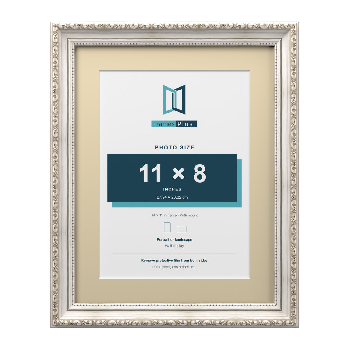 Louis Range Silver Picture, Photo & Poster Frame with Ivory Mount - 14x11" Frame for 11x8" Photo, Silver