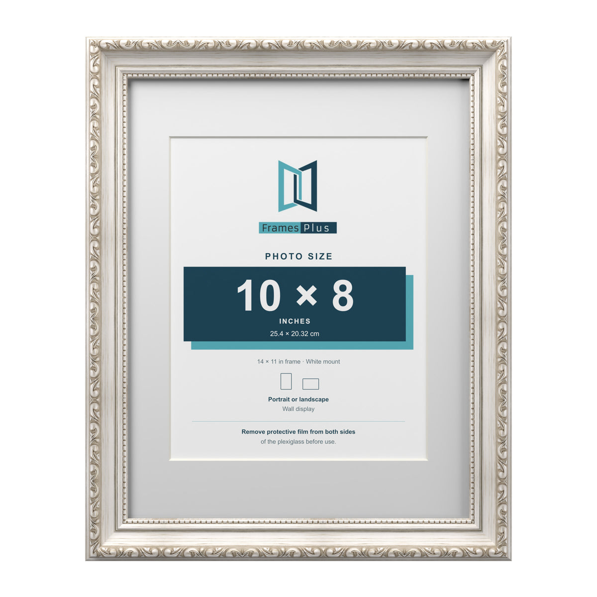 Louis Range Silver Picture, Photo & Poster Frame with White Mount - 14x11" Frame for 10x8" Photo, Silver