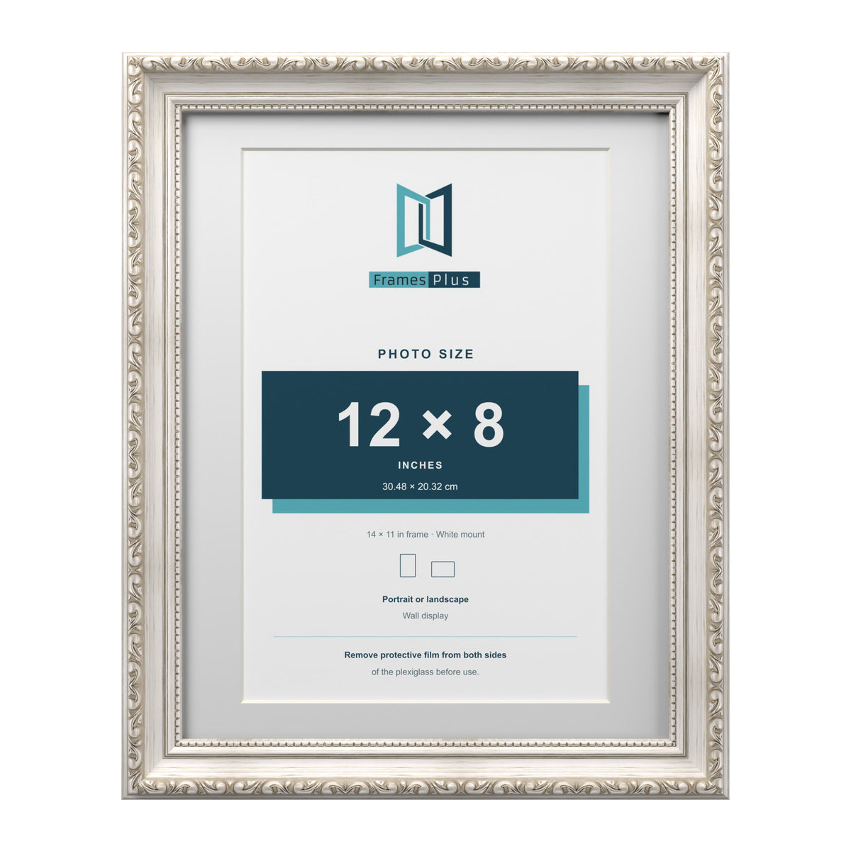 Louis Range Silver Picture, Photo & Poster Frame with White Mount - 14x11" Frame for 12x8" Photo, Silver