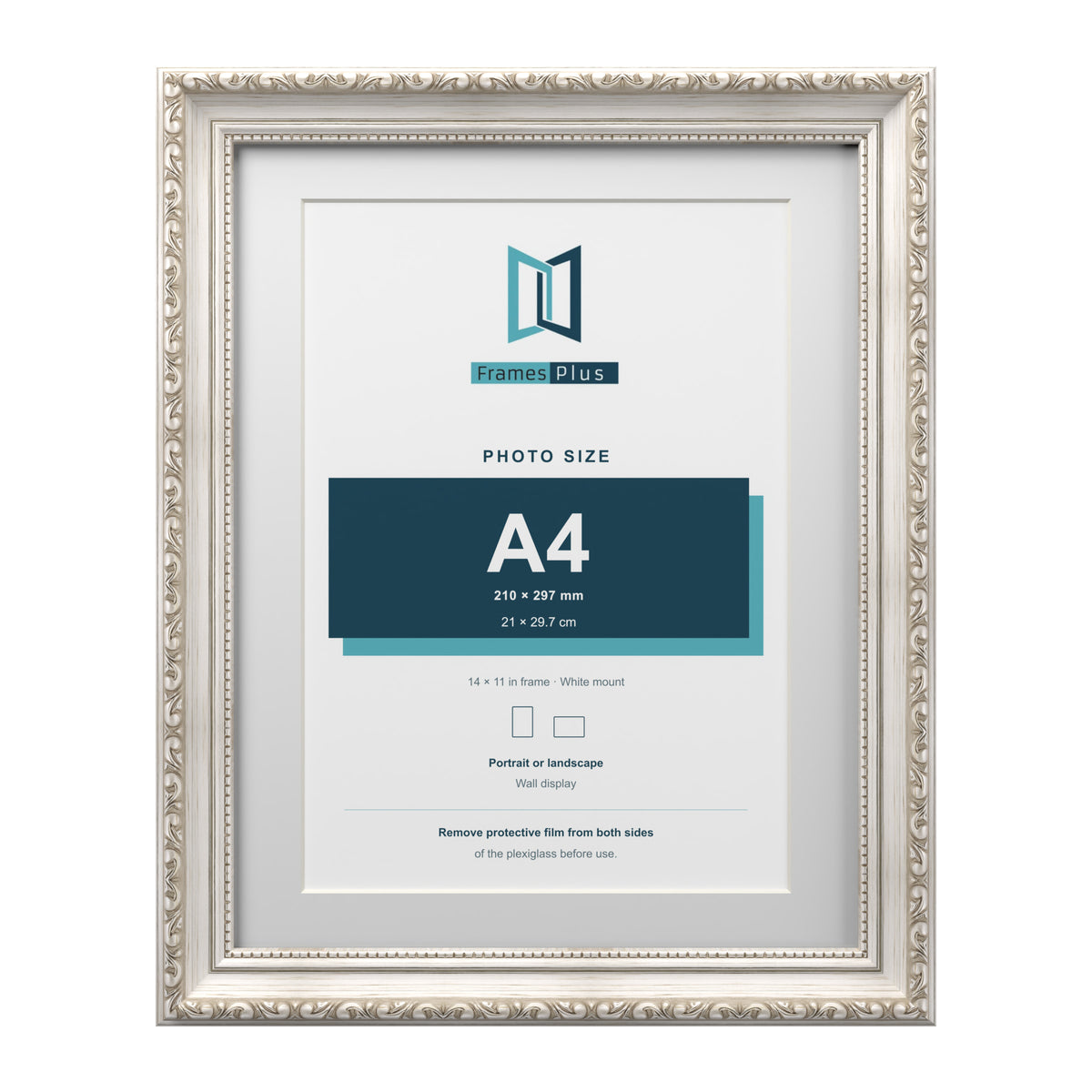 Louis Range Silver Picture, Photo & Poster Frame with White Mount - 14x11" Frame for A4 Photo, Silver