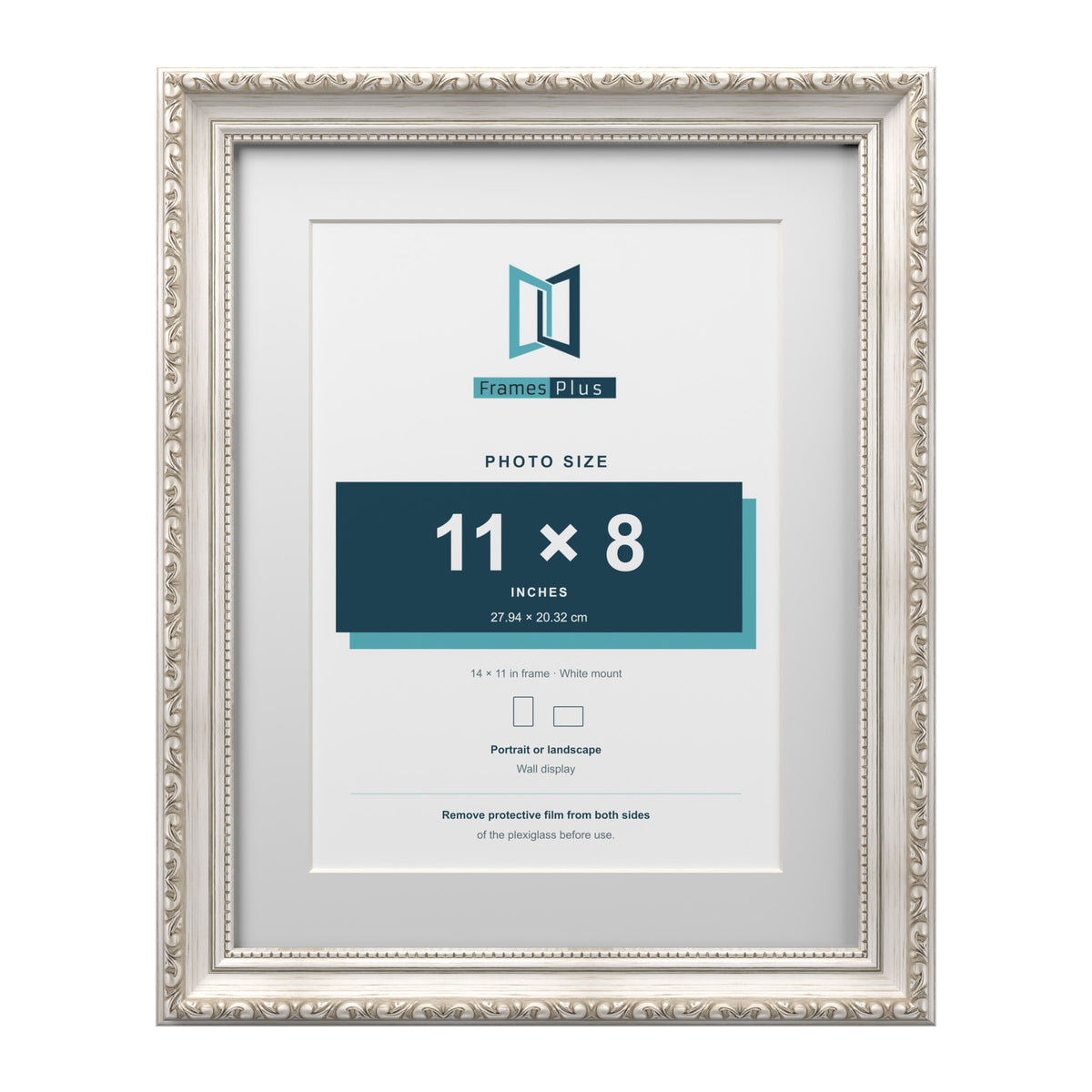 Louis Range Silver Picture, Photo & Poster Frame with White Mount - 14x11" Frame for 11x8" Photo, Silver