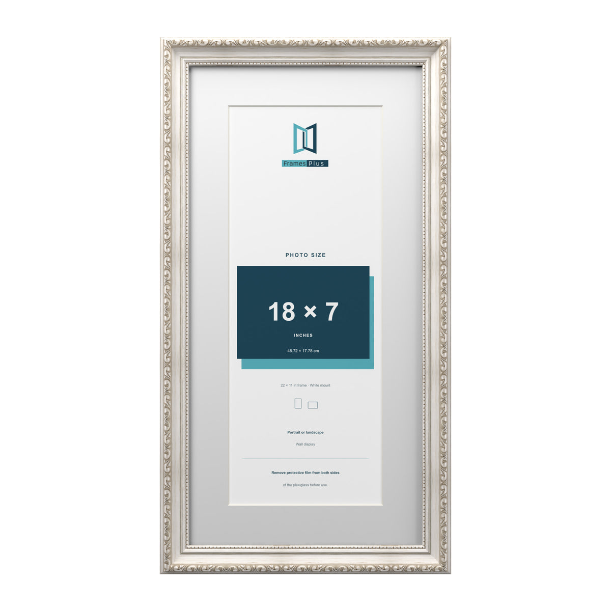 Louis Range Silver Picture, Photo & Poster Frame with White Mount - 22x11" Frame for 18x7" Photo, Silver