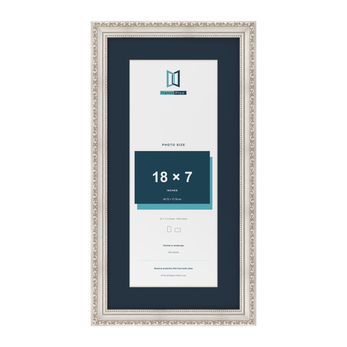 Louis Range Silver Picture, Photo & Poster Frame with Pacific Blue Mount - 22x11" Frame for 18x7" Photo, Silver