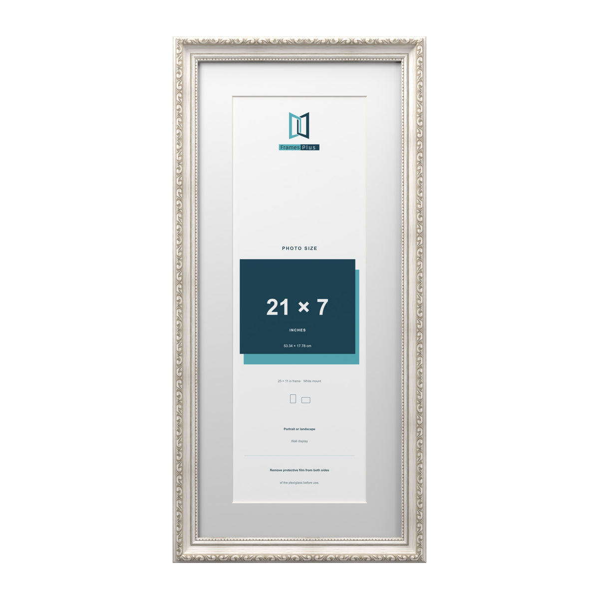Louis Range Silver Picture, Photo & Poster Frame with White Mount - 25x11" Frame for 21x7" Photo, Silver