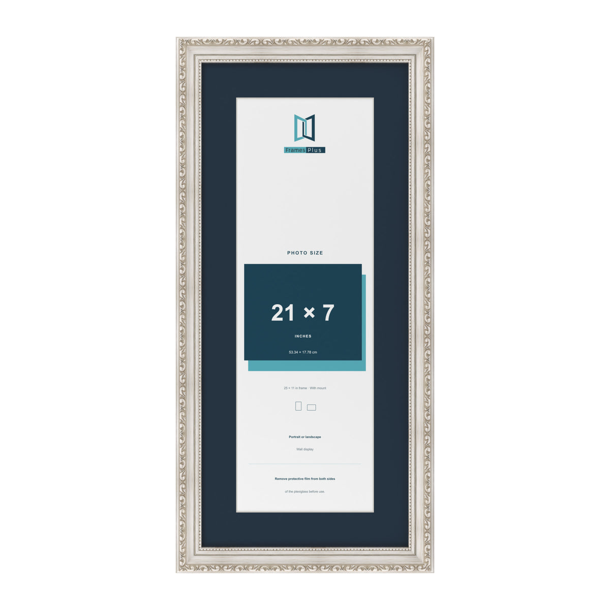 Louis Range Silver Picture, Photo & Poster Frame with Pacific Blue Mount - 25x11" Frame for 21x7" Photo, Silver
