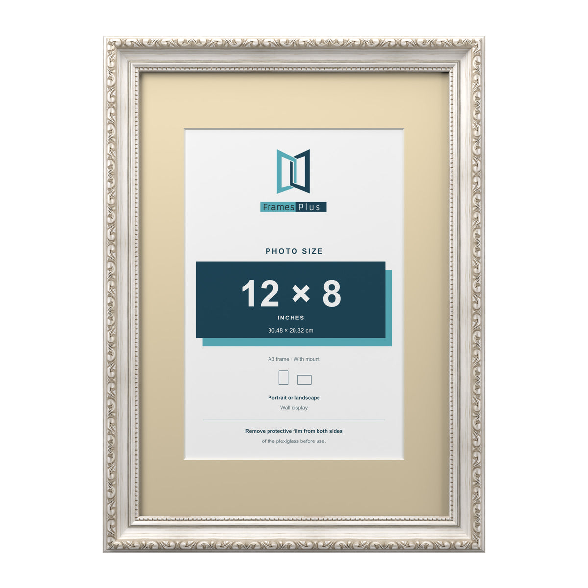 Louis Range Silver Picture, Photo & Poster Frame with Ivory Mount - A3 Frame for 12x8" Photo, Silver