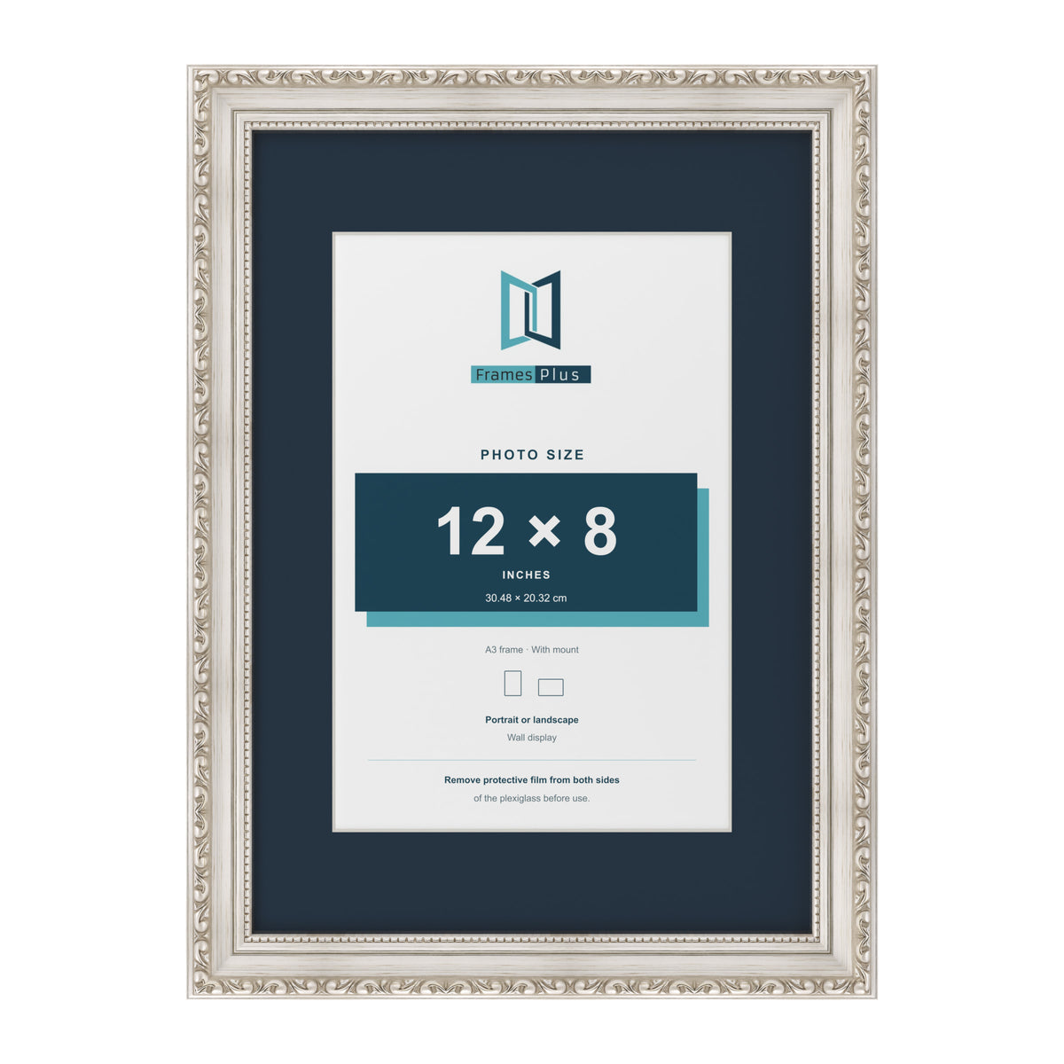 Louis Range Silver Picture, Photo & Poster Frame with Pacific Blue Mount - A3 Frame for 12x8" Photo, Silver