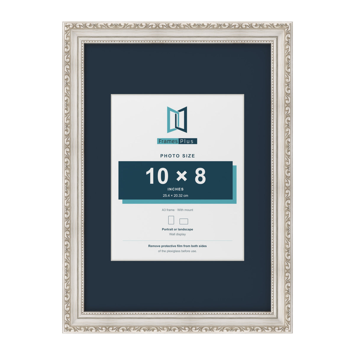 Louis Range Silver Picture, Photo & Poster Frame with Pacific Blue Mount - A3 Frame for 10x8" Photo, Silver