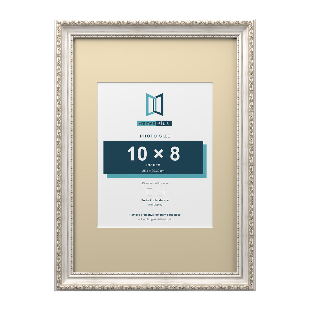 Louis Range Silver Picture, Photo & Poster Frame with Ivory Mount - A3 Frame for 10x8" Photo, Silver